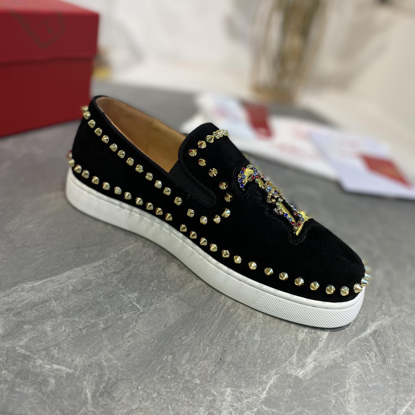 Christian Louboutin Studded Suede Spike Slip-On Sneakers - DesignerGu