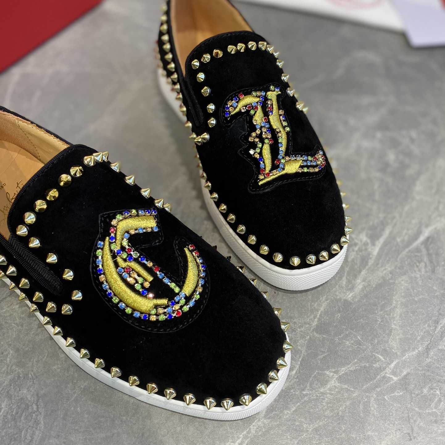 Christian Louboutin Studded Suede Spike Slip-On Sneakers - DesignerGu