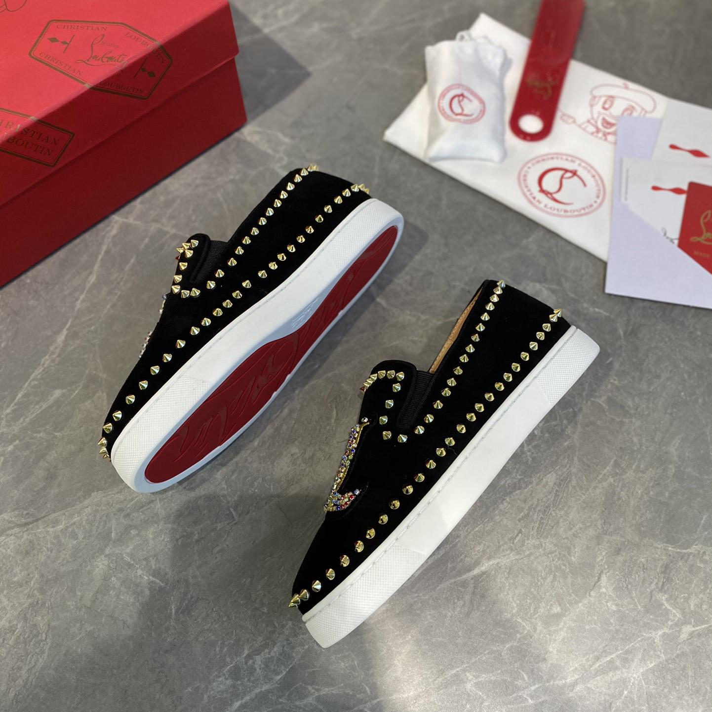 Christian Louboutin Studded Suede Spike Slip-On Sneakers - DesignerGu