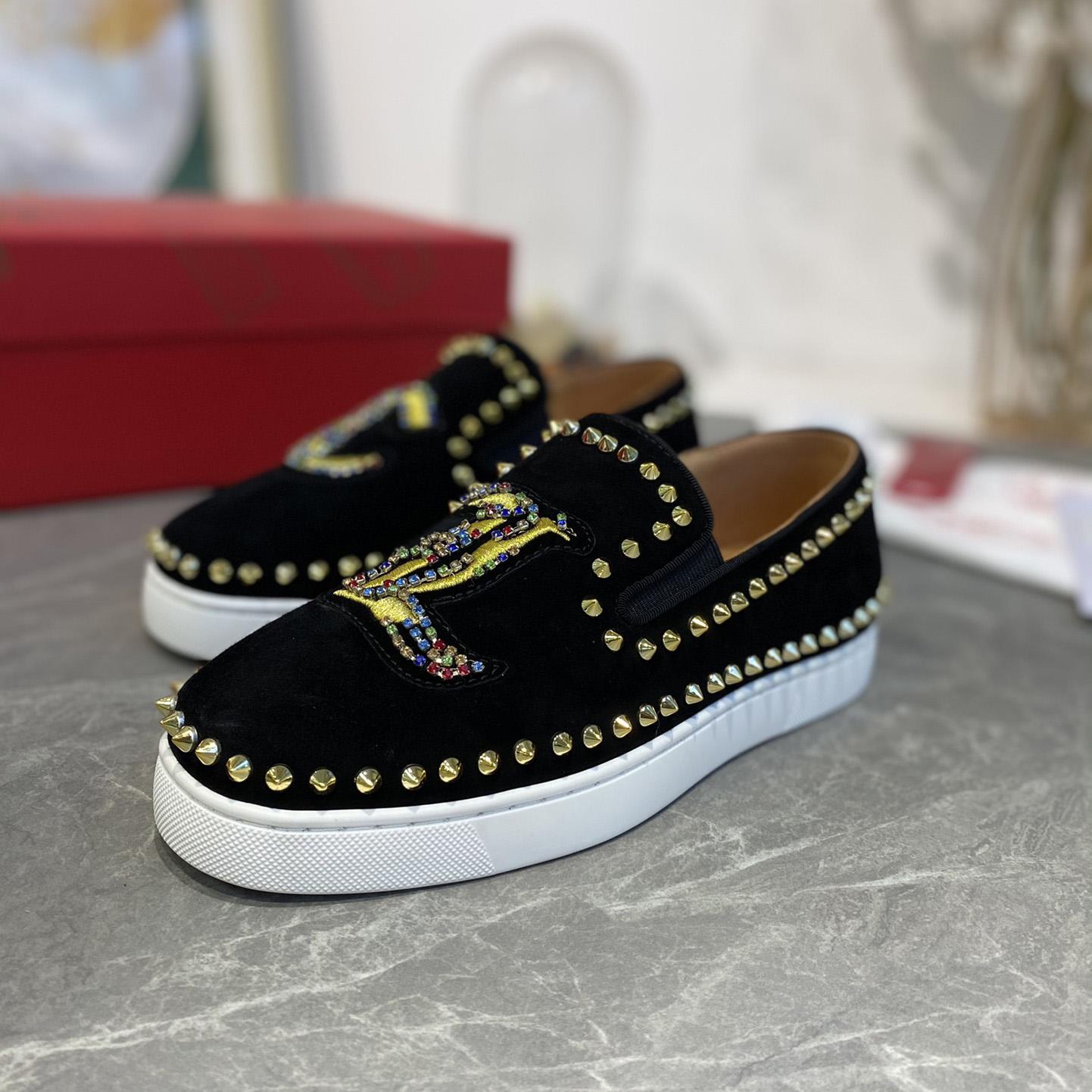 Christian Louboutin Studded Suede Spike Slip-On Sneakers - DesignerGu