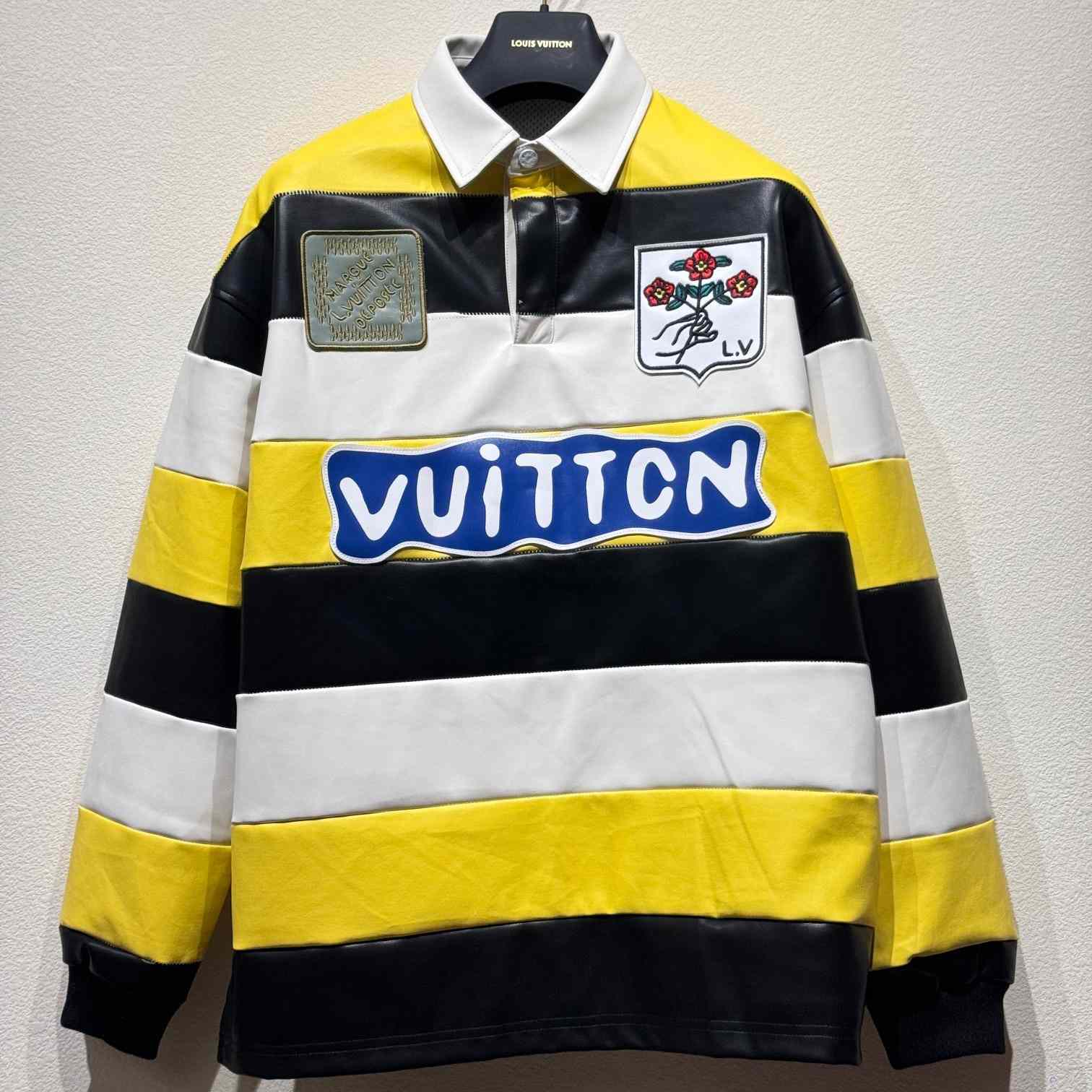 Louis Vuitton Long-Sleeved Leather Intarsia Rugby Polo    - DesignerGu