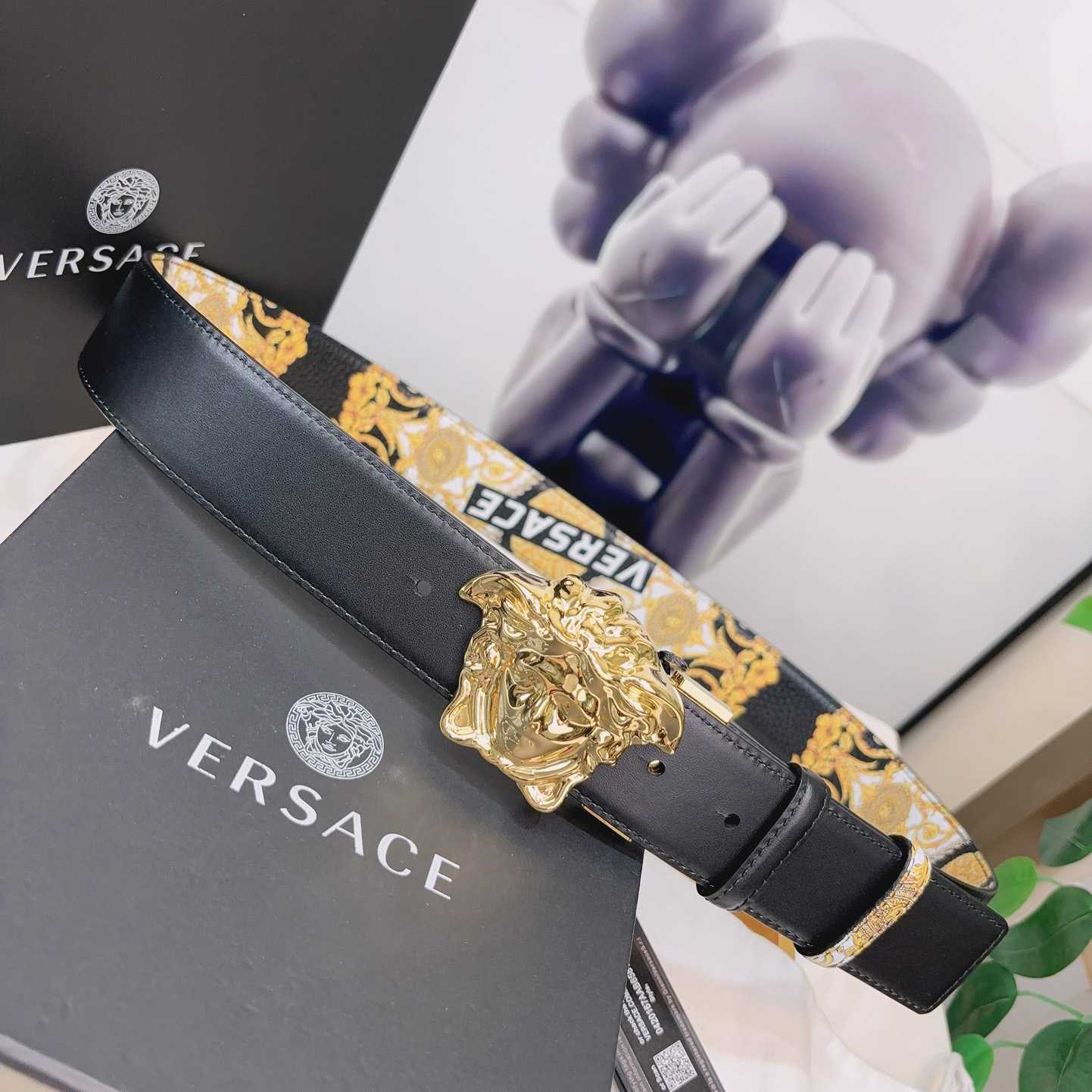 Versace La Medusa Logo-buckle Barocco-print Belt   40mm - DesignerGu