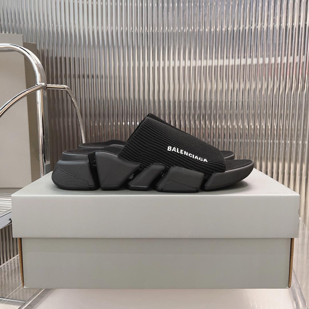 Balenciaga Speed 2.0 Slide Sandal In Black Recycled Knit - DesignerGu