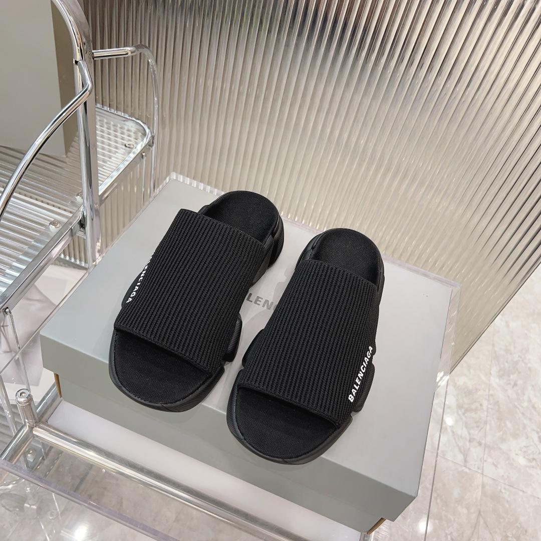 Balenciaga Speed 2.0 Slide Sandal In Black Recycled Knit - DesignerGu