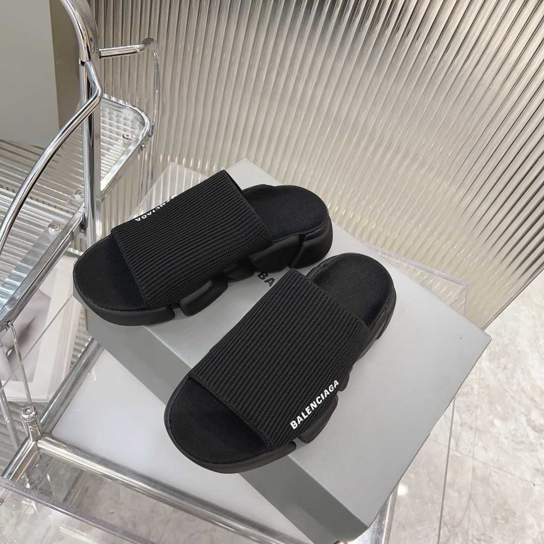 Balenciaga Speed 2.0 Slide Sandal In Black Recycled Knit - DesignerGu