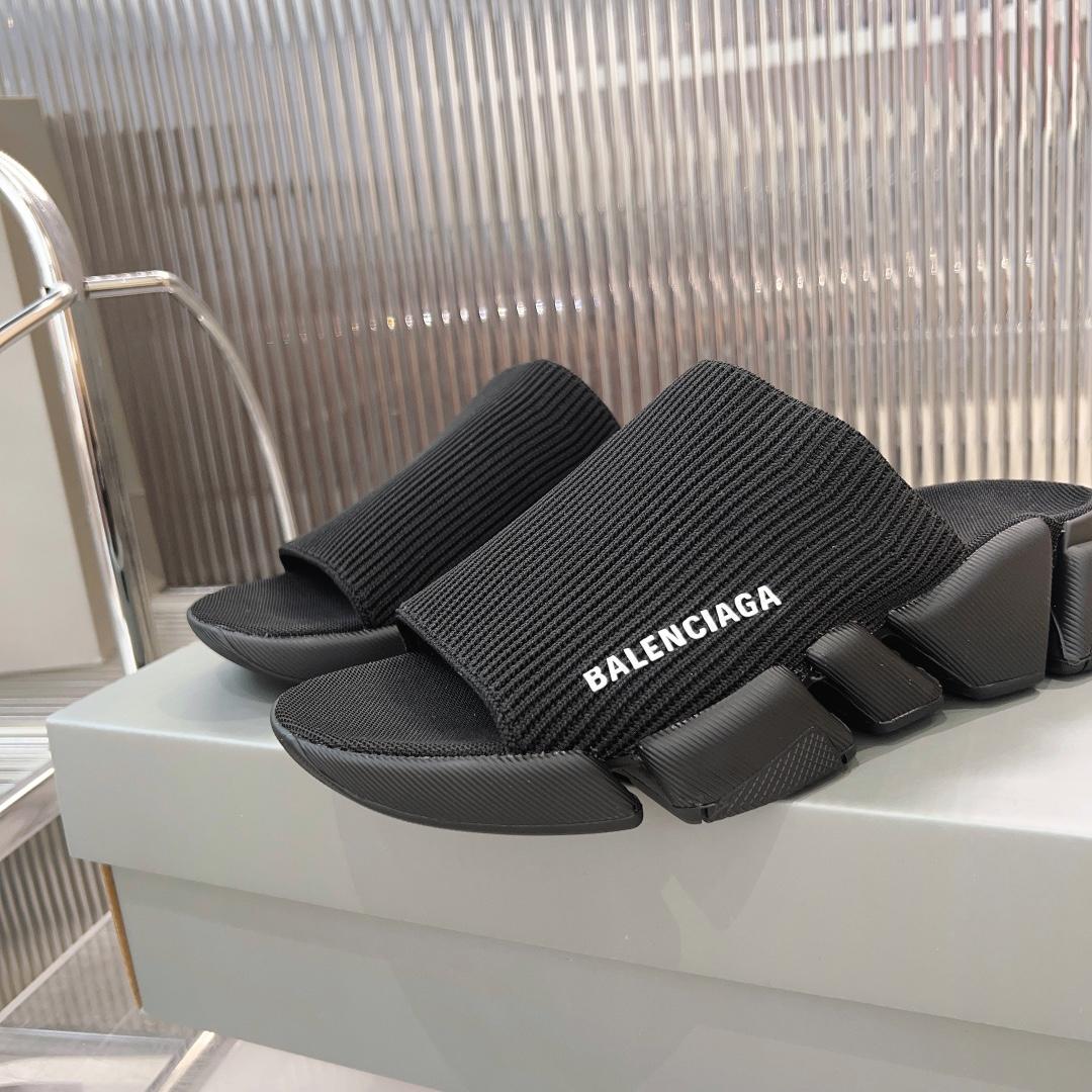 Balenciaga Speed 2.0 Slide Sandal In Black Recycled Knit - DesignerGu