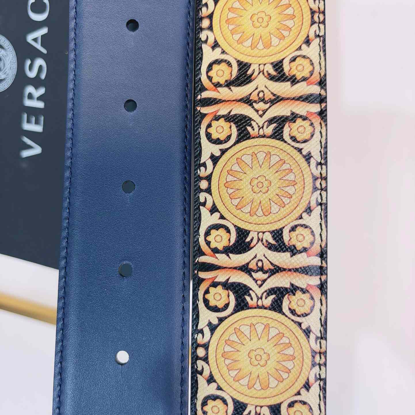 Versace La Medusa Logo-buckle Barocco-print Belt   40mm - DesignerGu