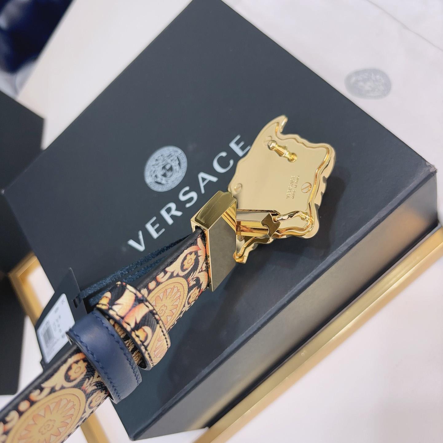 Versace La Medusa Logo-buckle Barocco-print Belt   40mm - DesignerGu