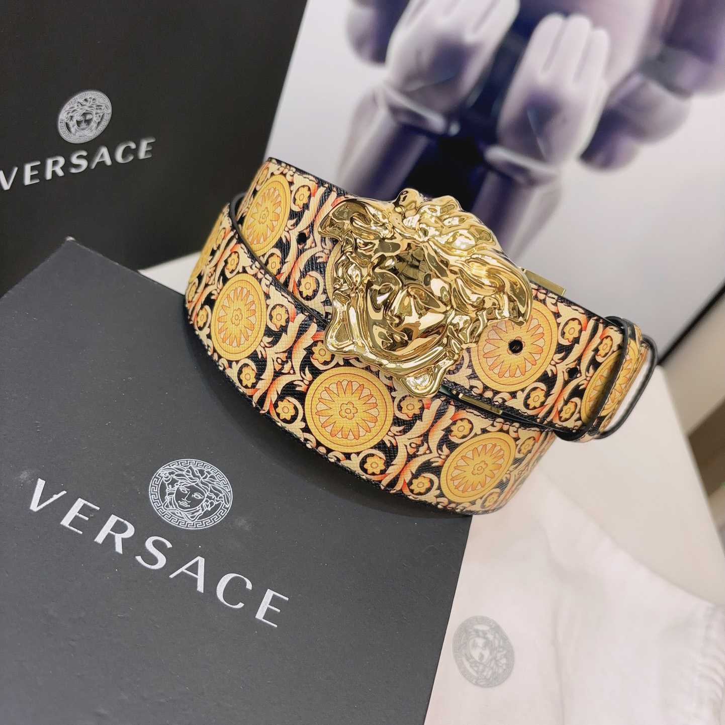 Versace La Medusa Logo-buckle Barocco-print Belt   40mm - DesignerGu