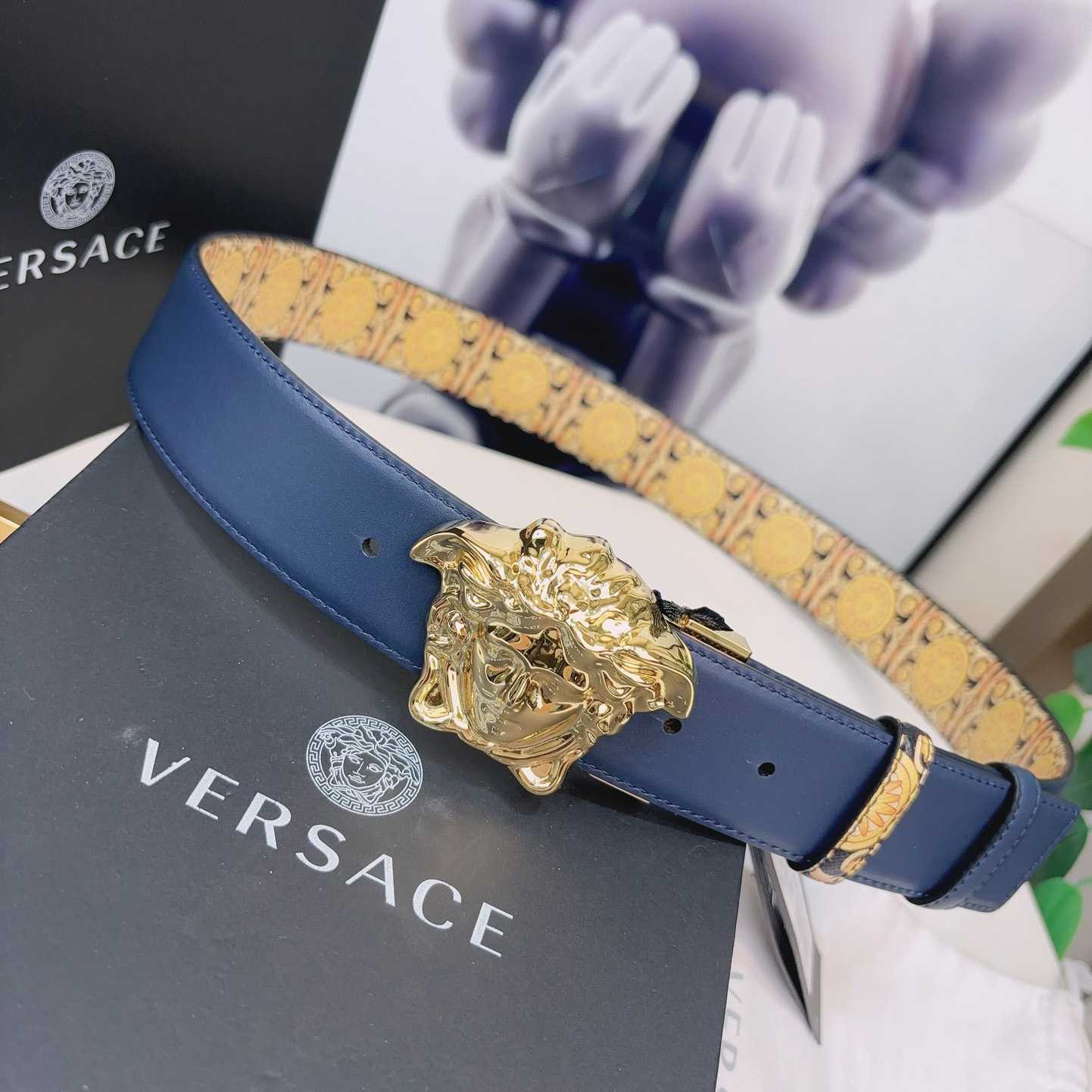 Versace La Medusa Logo-buckle Barocco-print Belt   40mm - DesignerGu