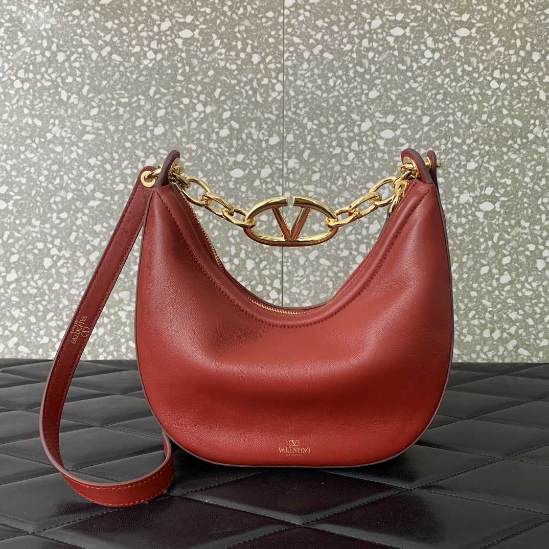 Valenti VLogo Moon Mini Hobo Bag In Nappa Leather With Chain - DesignerGu