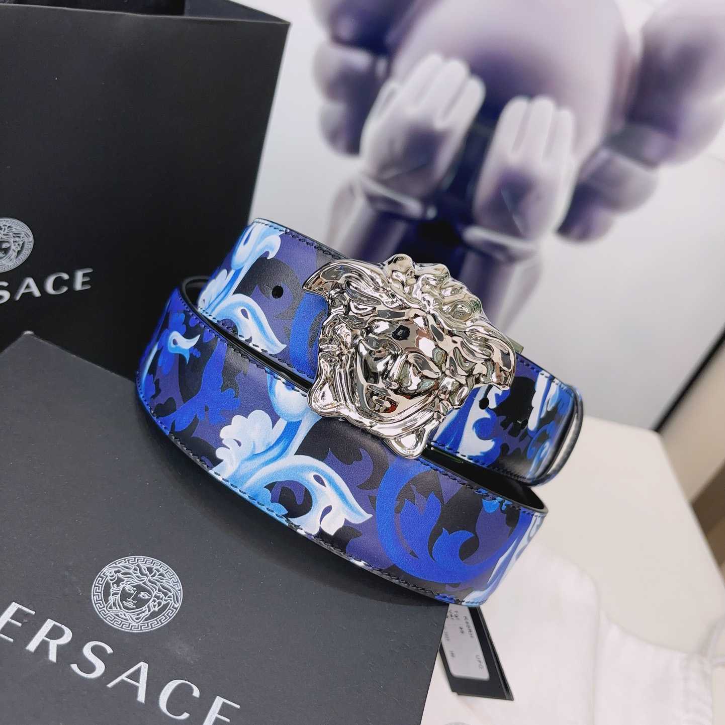 Versace La Medusa Logo-buckle Barocco-print Belt   40mm - DesignerGu