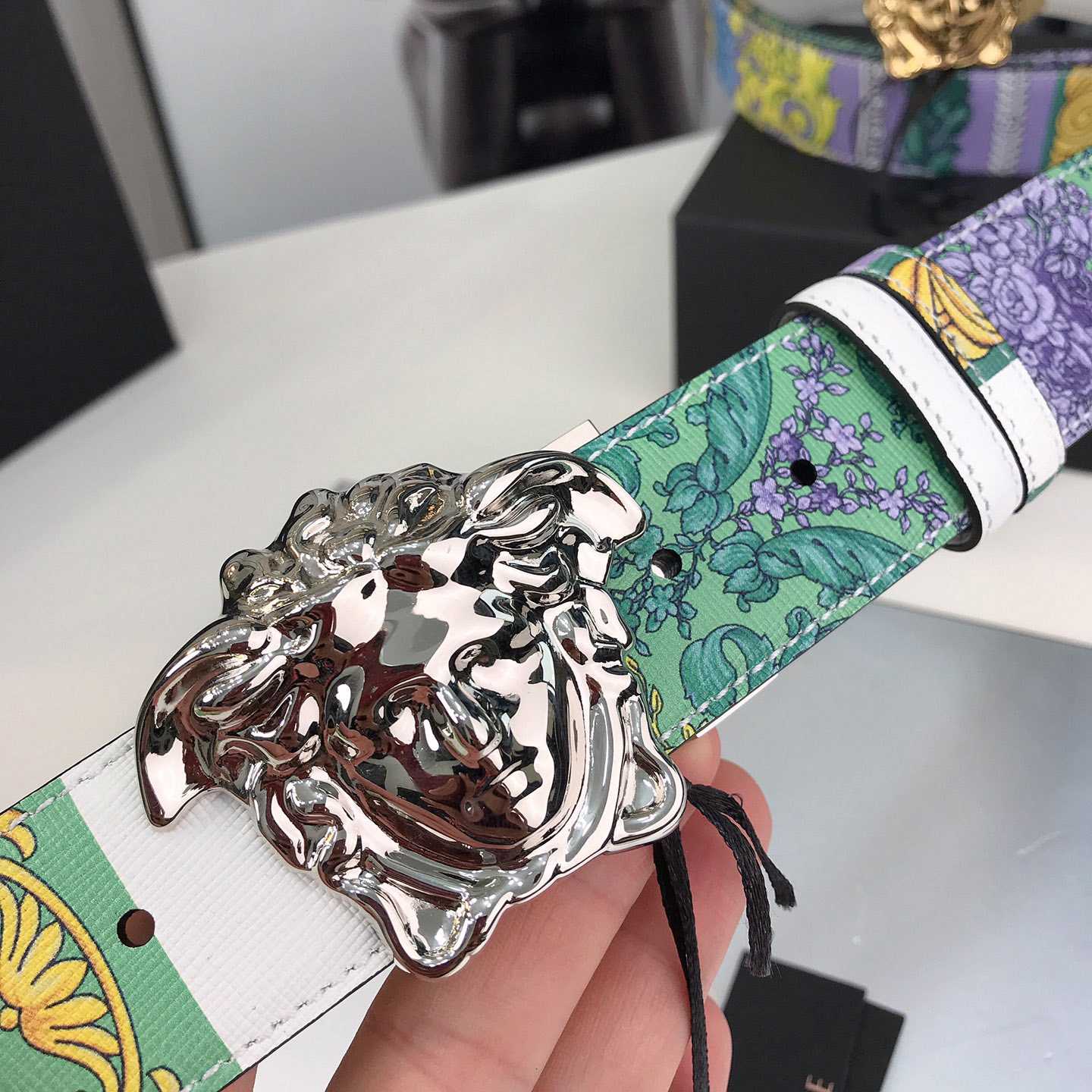 Versace Reversible Barocco Medusa Leather Belt   40mm - DesignerGu