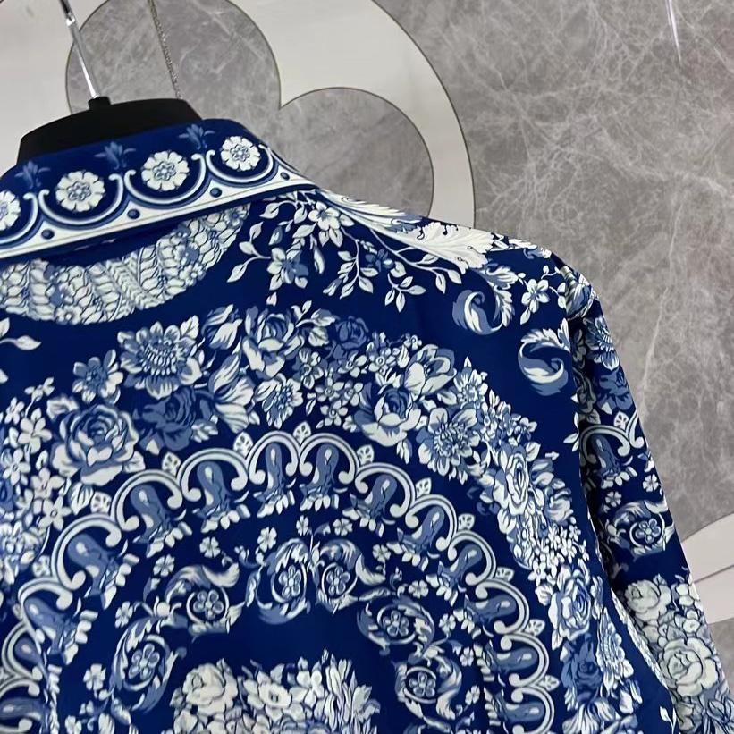 Versace Blue Baroque Silk Shirt - DesignerGu