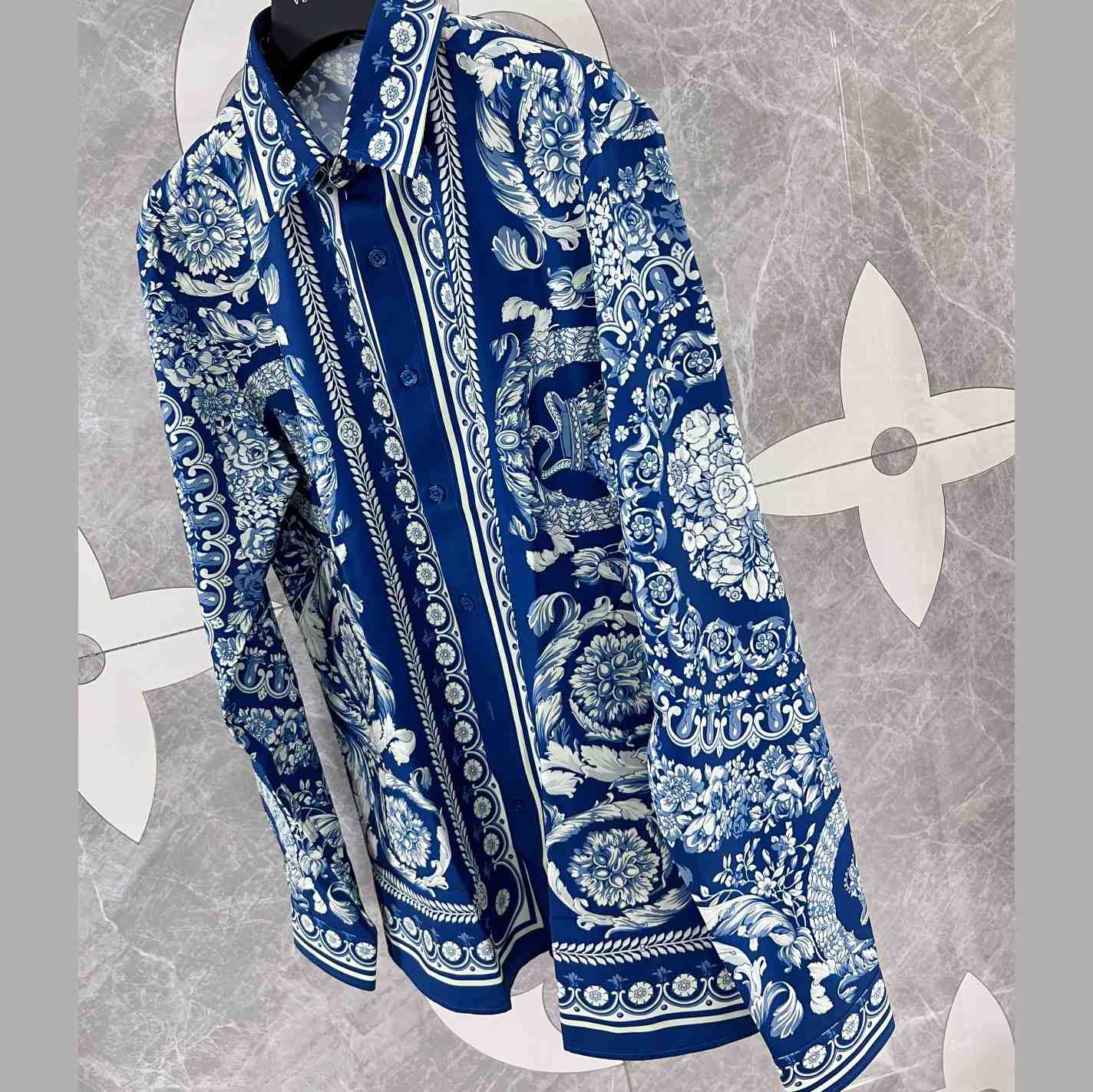 Versace Blue Baroque Silk Shirt - DesignerGu