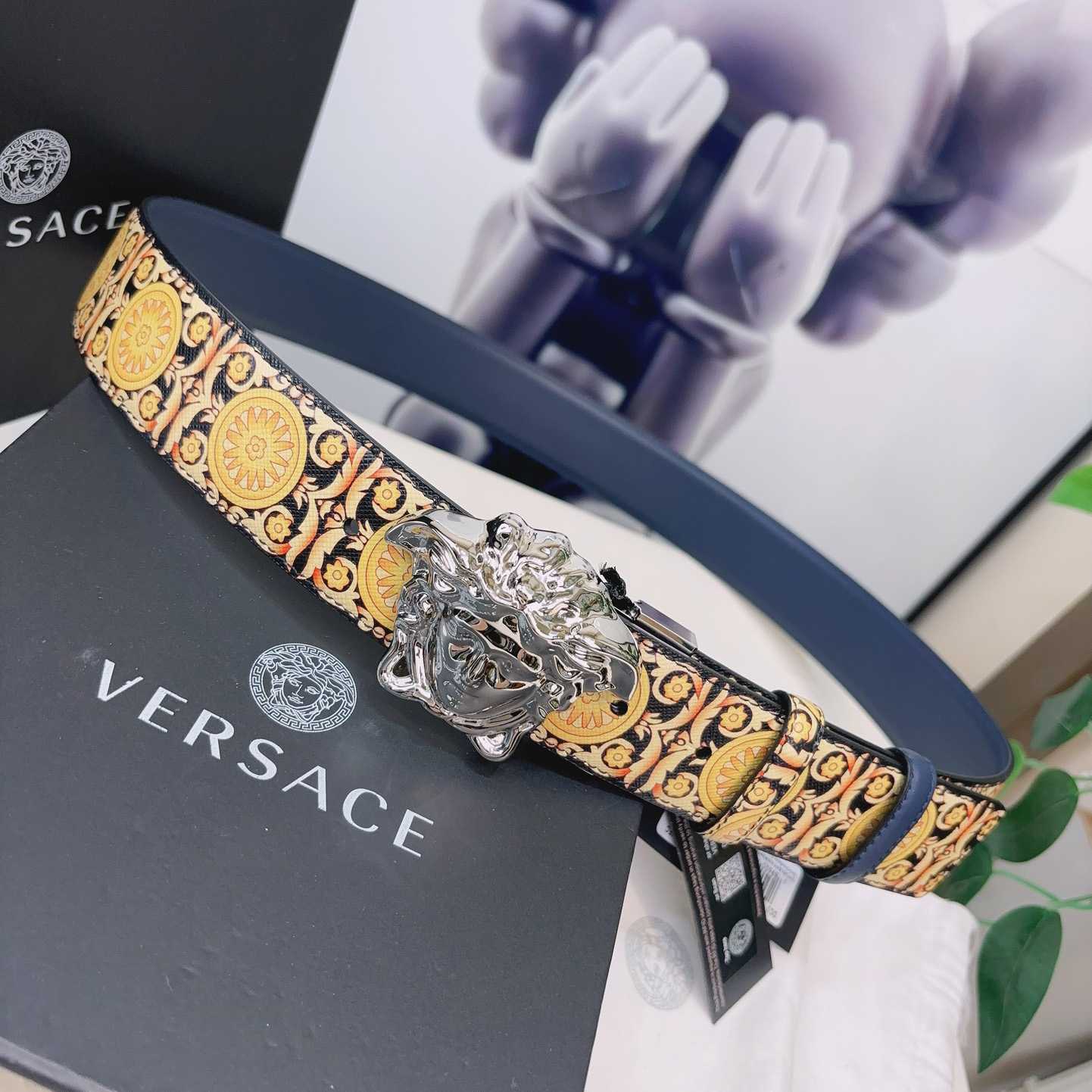 Versace La Medusa Logo-buckle Barocco-print Belt   40mm - DesignerGu