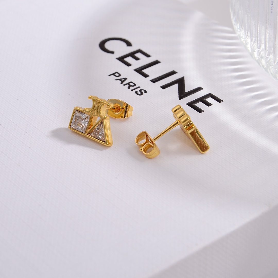 Celine Geometric Earrings In Brass With Gold Finish And Strass - DesignerGu