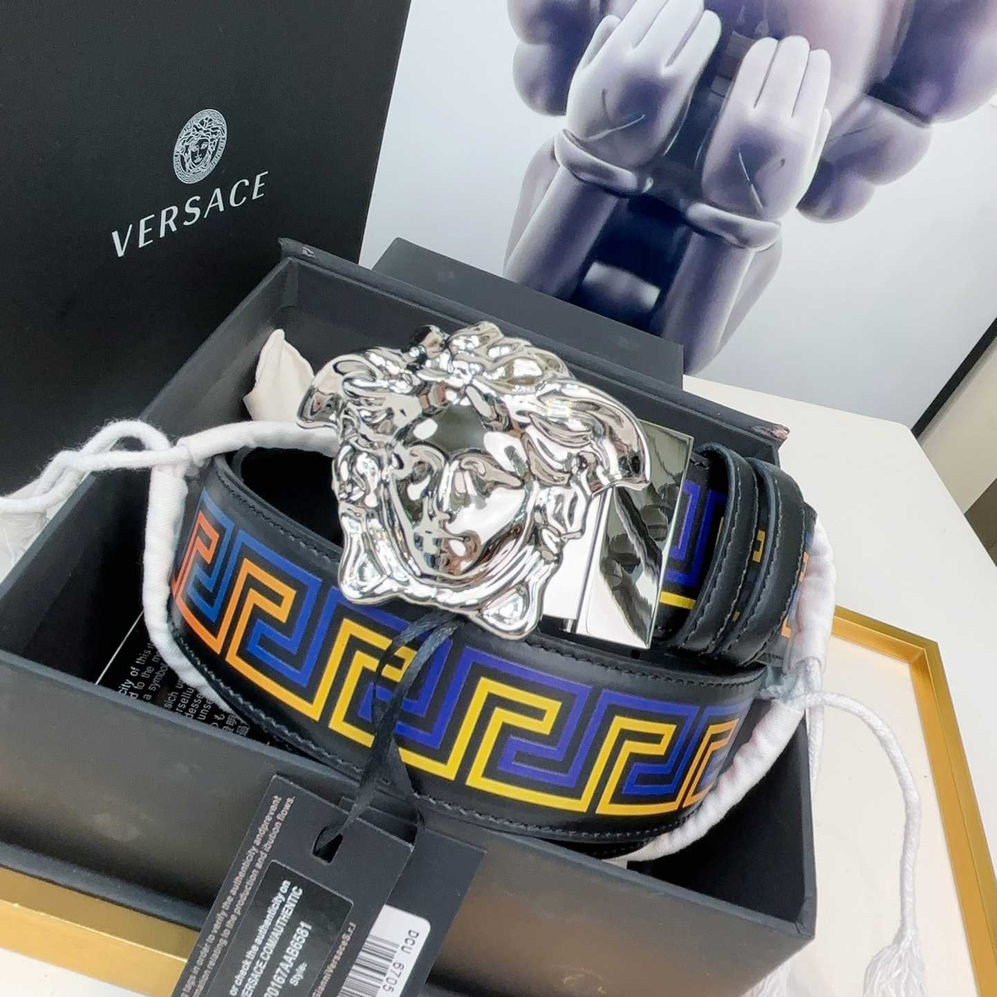 Versace Medusa Greek-print Leather Belt    40mm - DesignerGu