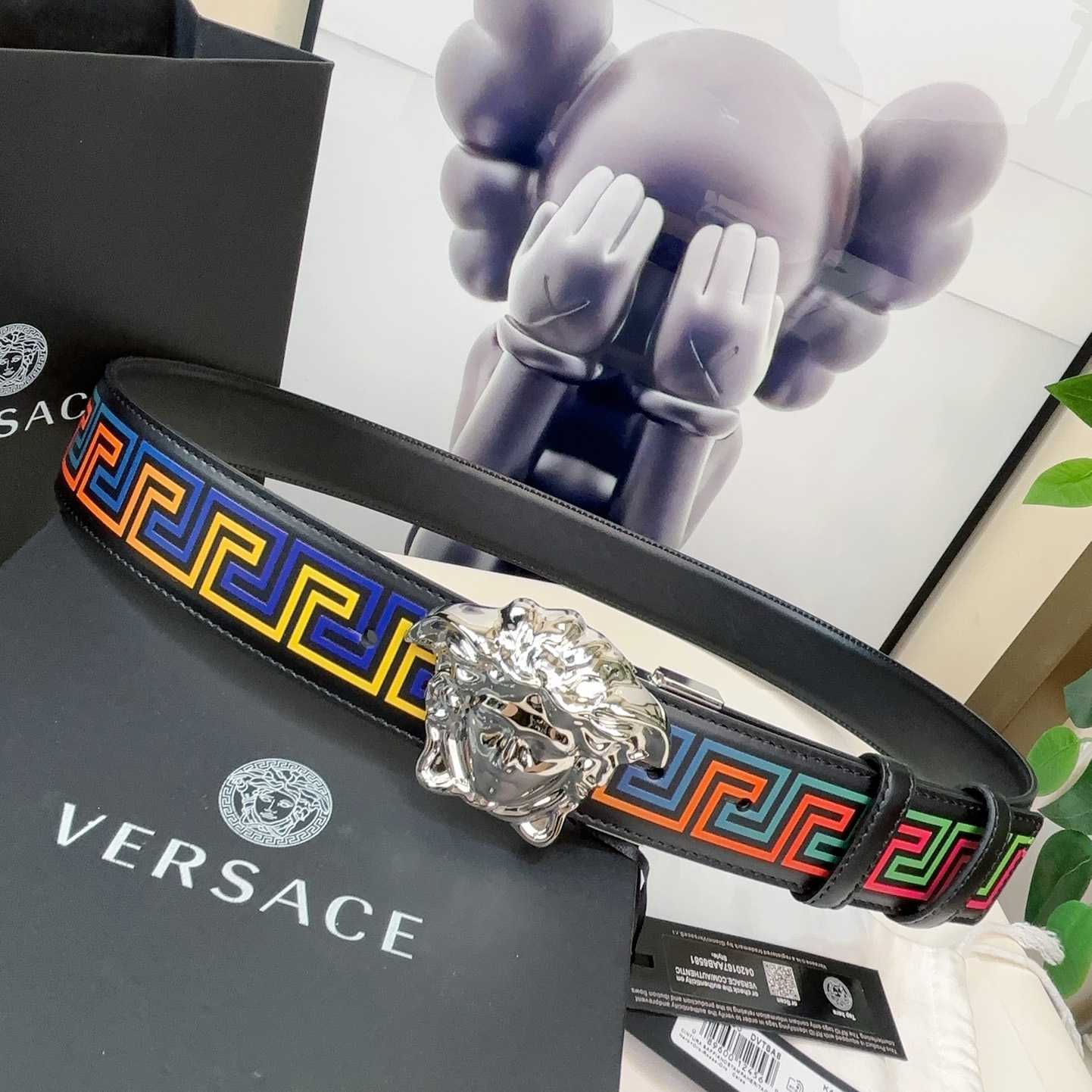 Versace Medusa Greek-print Leather Belt    40mm - DesignerGu