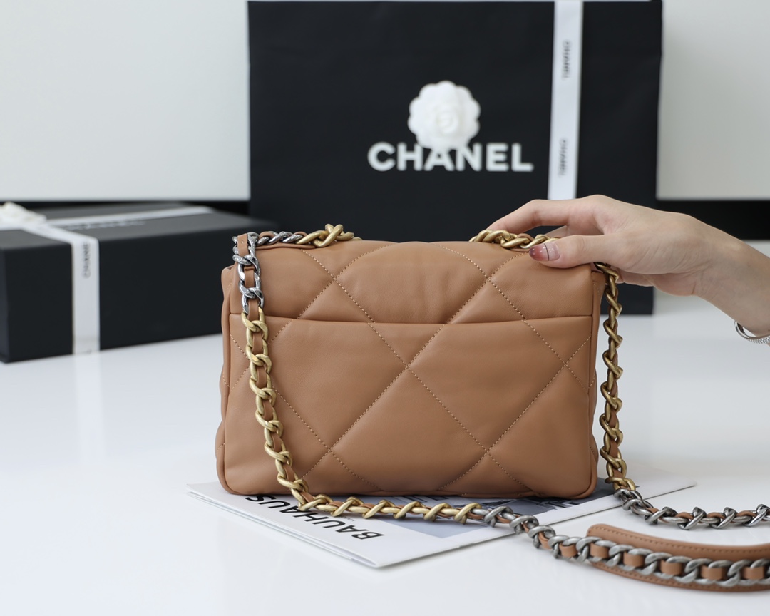 Chanel 19 Handbag Flap Lambskin In Caramel 26cm - DesignerGu