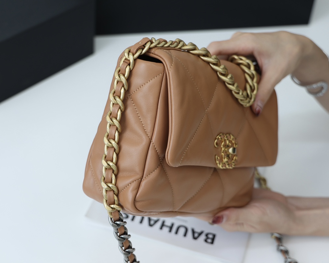 Chanel 19 Handbag Flap Lambskin In Caramel 26cm - DesignerGu