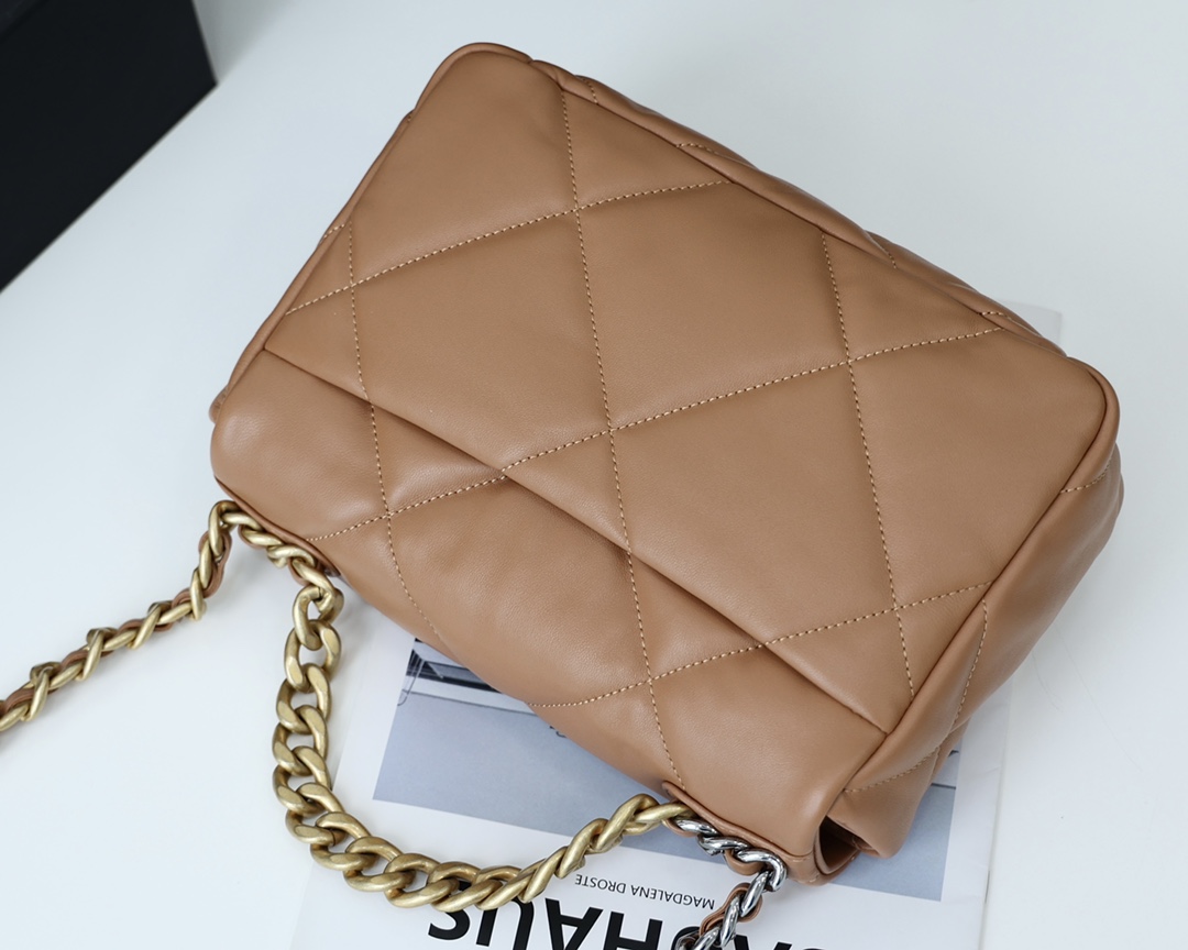 Chanel 19 Handbag Flap Lambskin In Caramel 26cm - DesignerGu