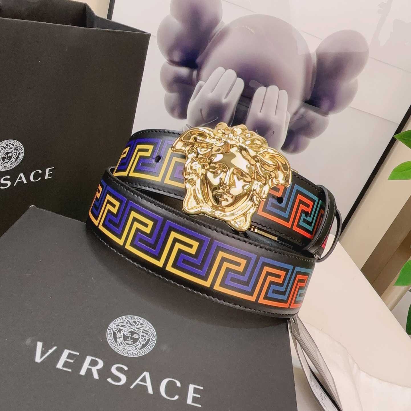 Versace Medusa Greek-print Leather Belt    40mm - DesignerGu