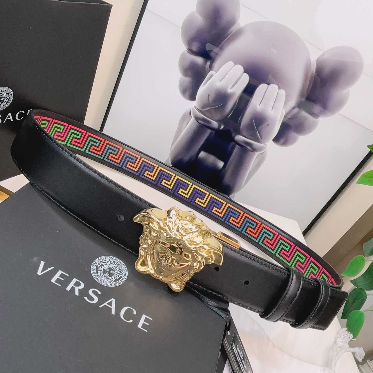 Versace Medusa Greek-print Leather Belt    40mm - DesignerGu