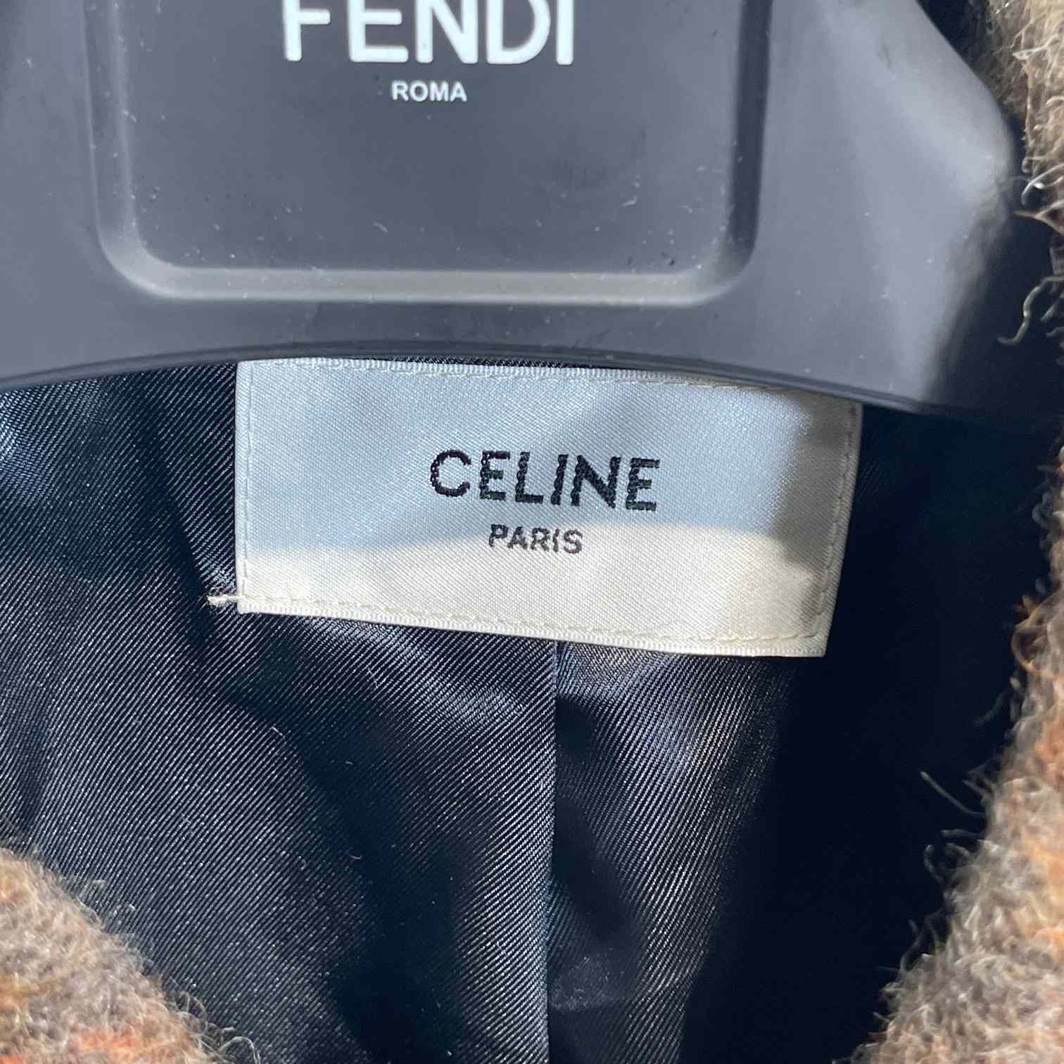 Celine Loose Teddy Jacket In Brushed Checked Tweed - DesignerGu