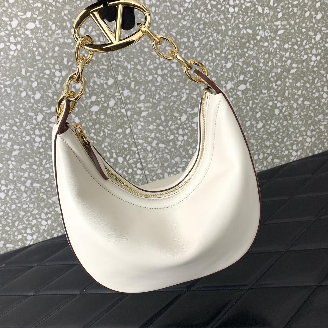 Valenti VLogo Moon Mini Hobo Bag In Nappa Leather With Chain - DesignerGu