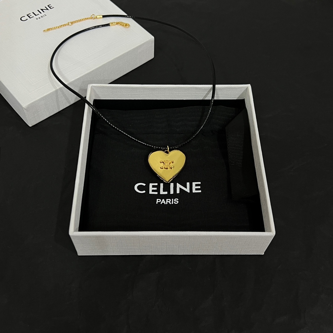 Celine CŒUR Triomphe Necklace In Brass With Gold Finish And Cotton - DesignerGu