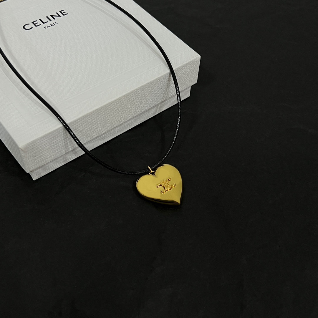 Celine CŒUR Triomphe Necklace In Brass With Gold Finish And Cotton - DesignerGu