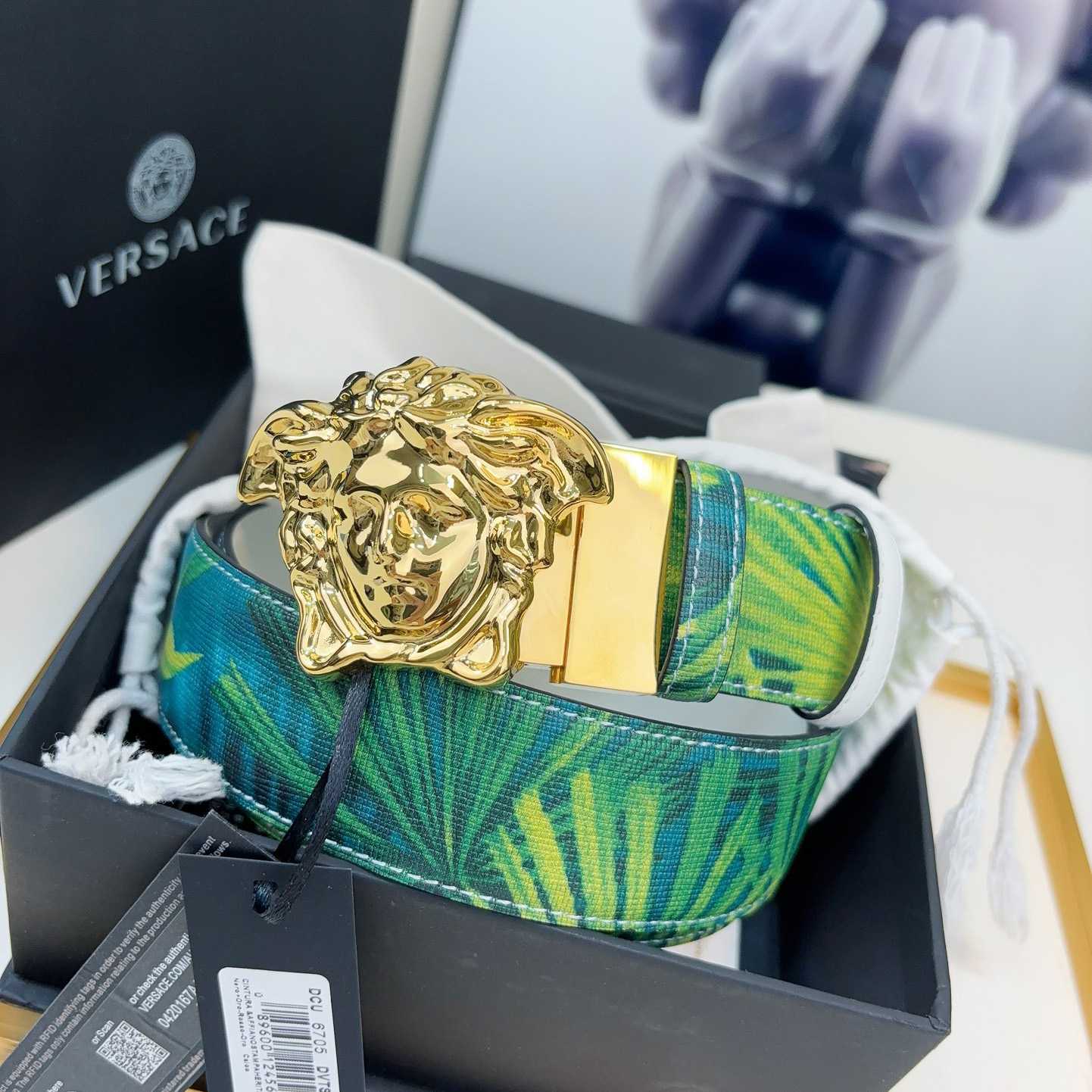 Versace Tiger La Medusa Leather Belt   40mm - DesignerGu