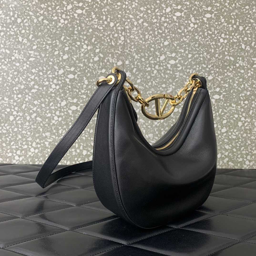 Valenti VLogo Moon Mini Hobo Bag In Nappa Leather With Chain - DesignerGu