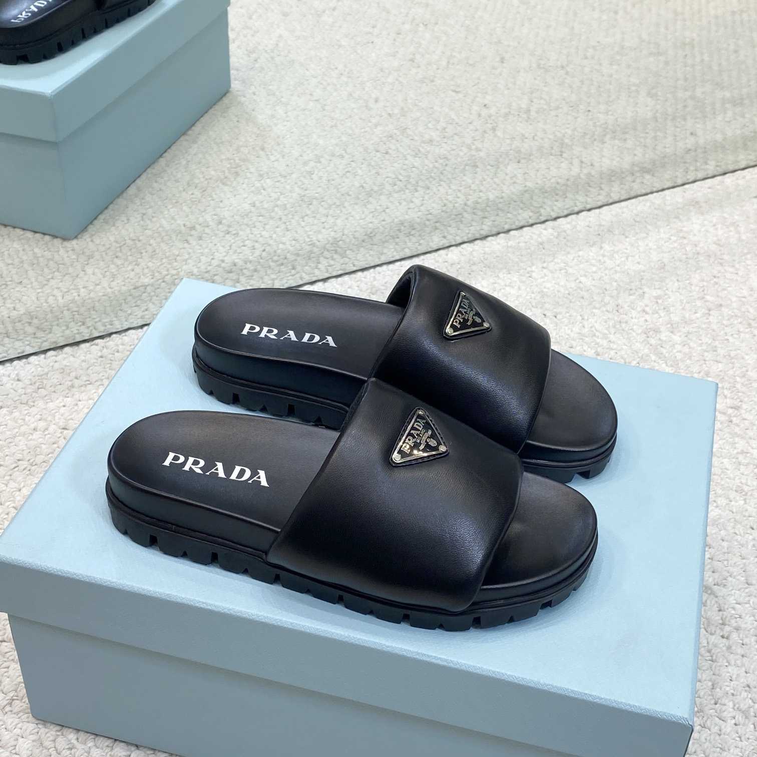 Prada Padded Nappa Leather Slides - DesignerGu