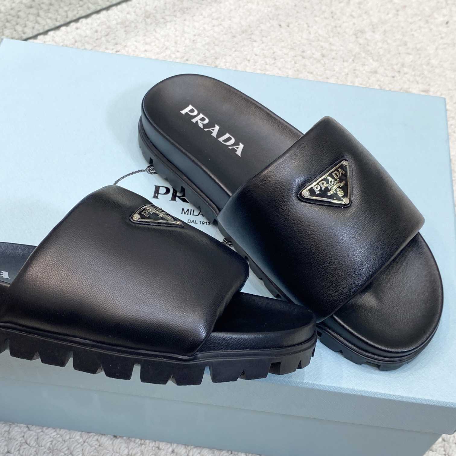 Prada Padded Nappa Leather Slides - DesignerGu