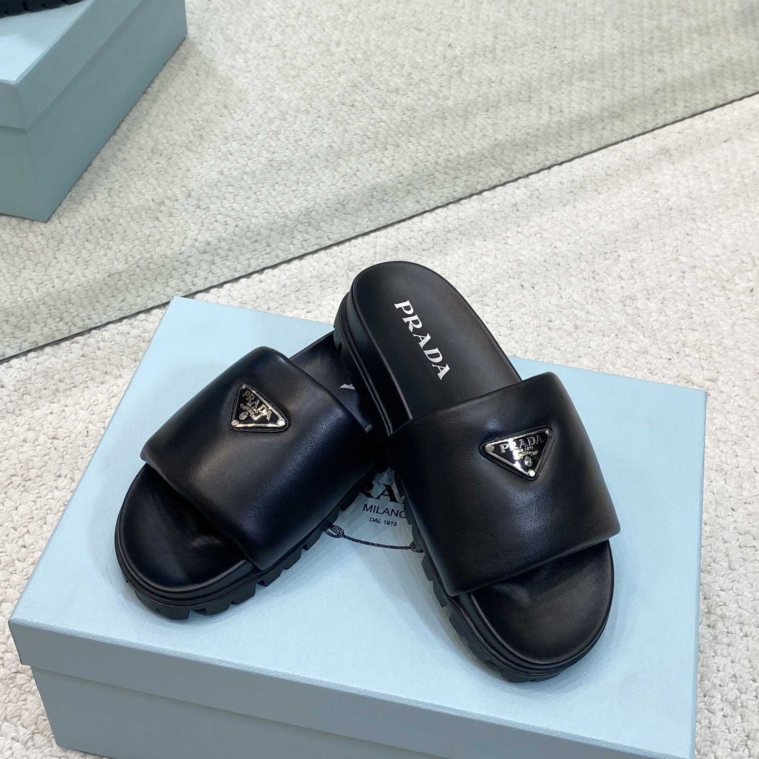 Prada Padded Nappa Leather Slides - DesignerGu