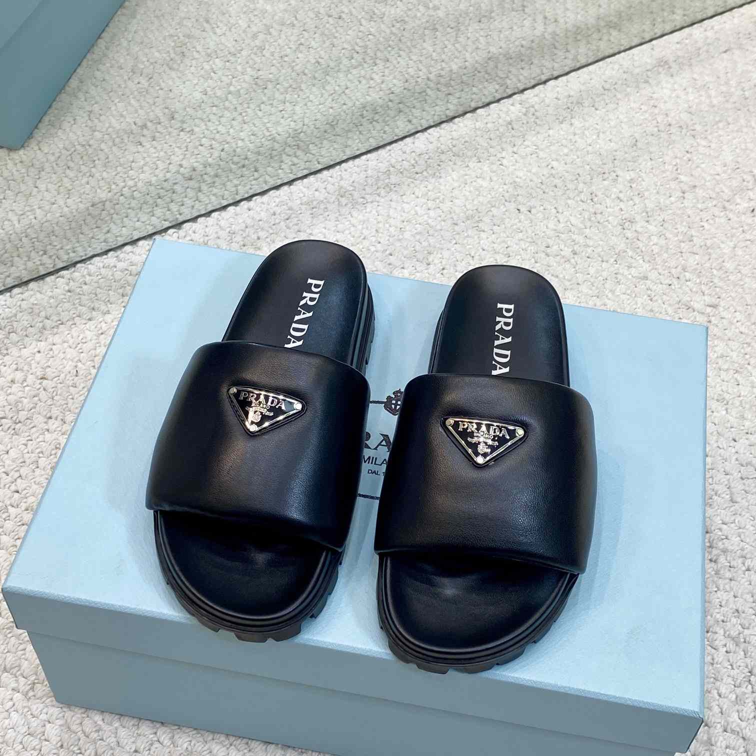 Prada Padded Nappa Leather Slides - DesignerGu