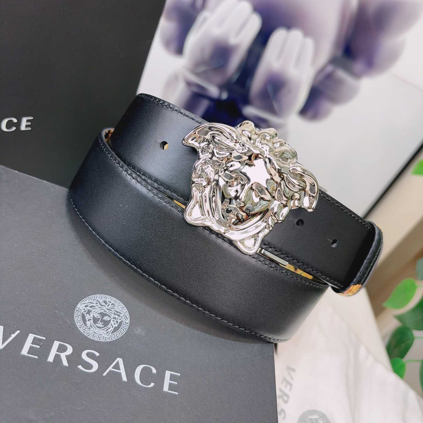 Versace La Medusa Logo-buckle Barocco-print Belt   40mm - DesignerGu