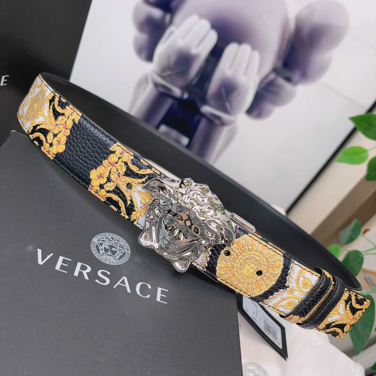 Versace La Medusa Logo-buckle Barocco-print Belt   40mm - DesignerGu