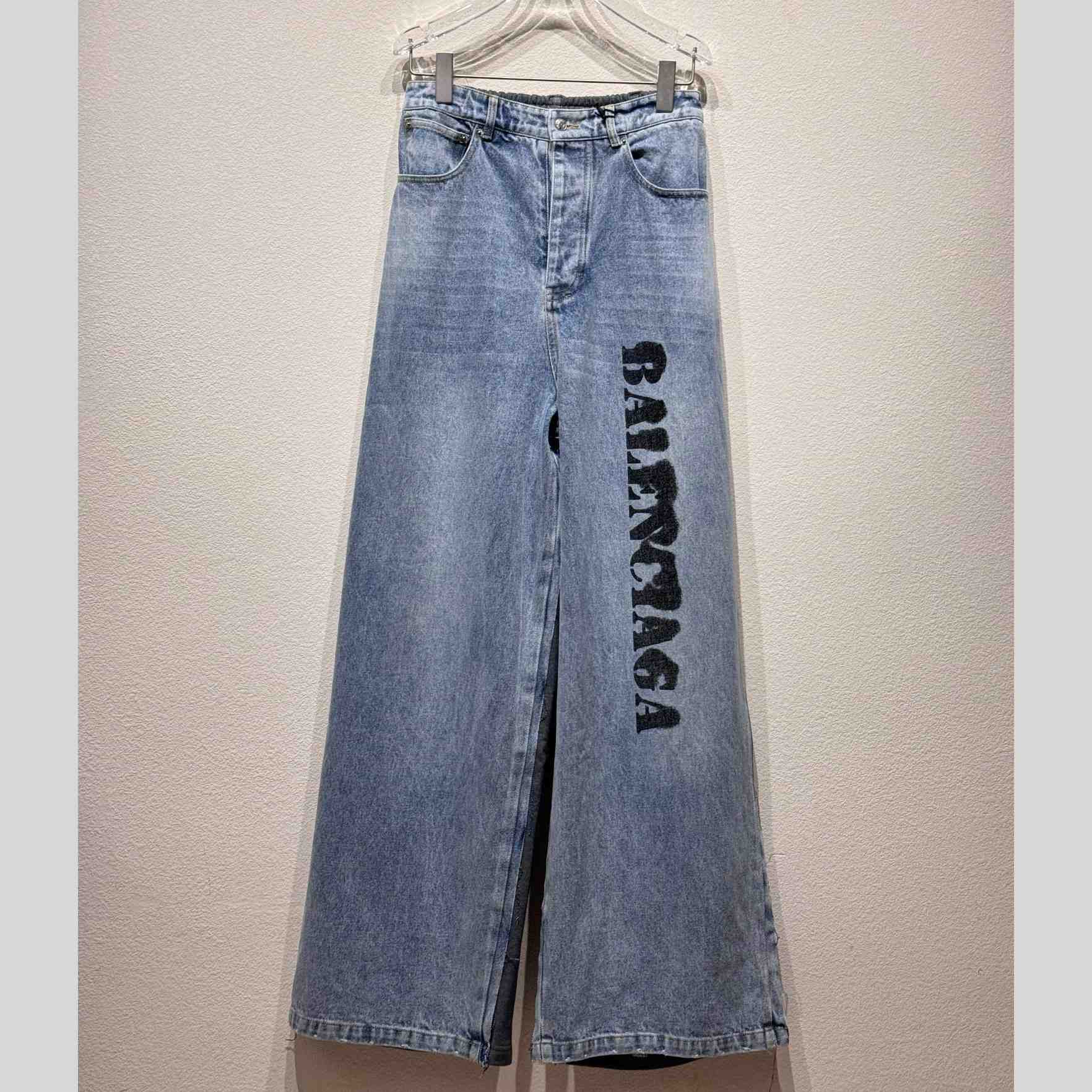 Balenciaga  Logo Outline Patchwork Baggy Jeans - DesignerGu