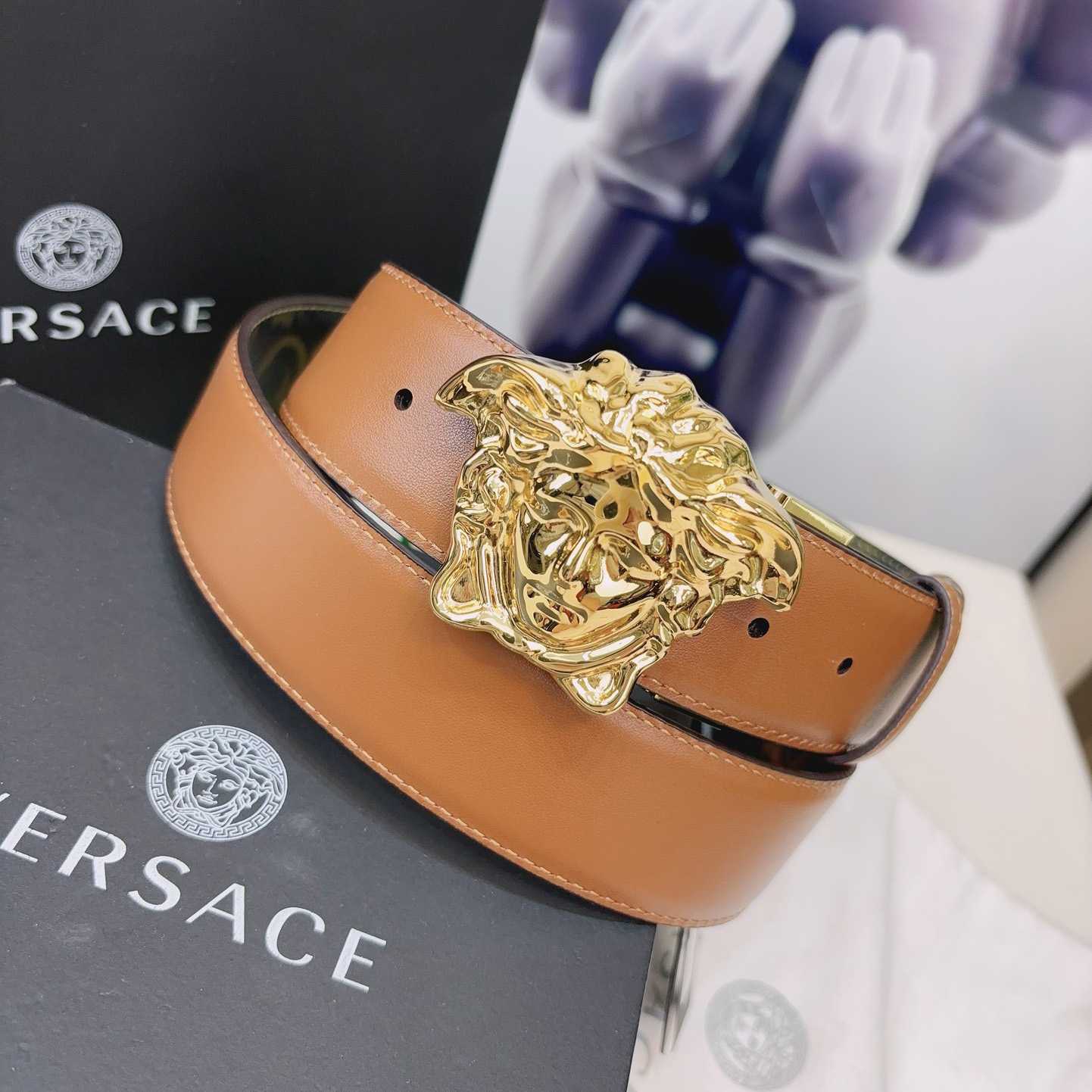 Versace La Medusa Logo-buckle Barocco-print Belt   40mm - DesignerGu