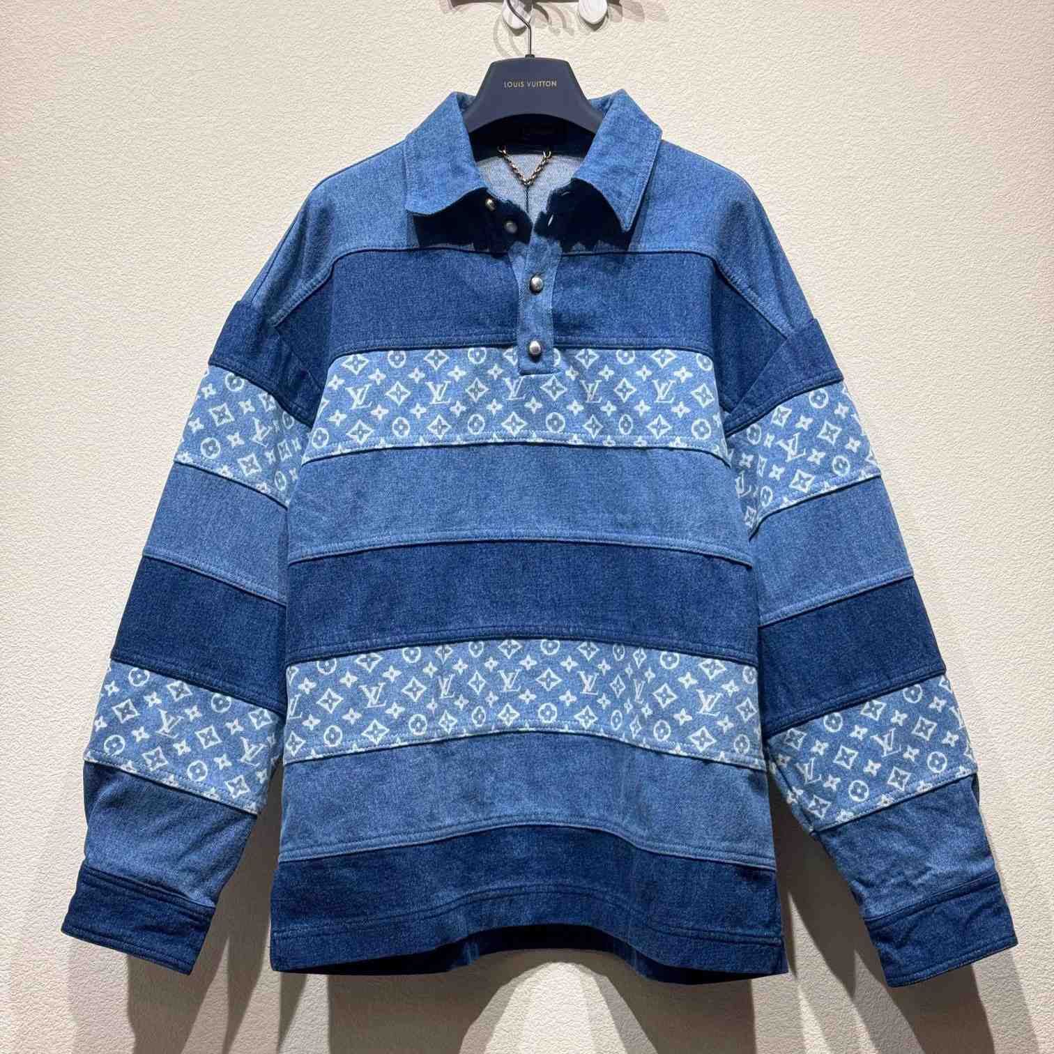 Louis Vuitton Monogram Long-Sleeved Denim Polo    - DesignerGu