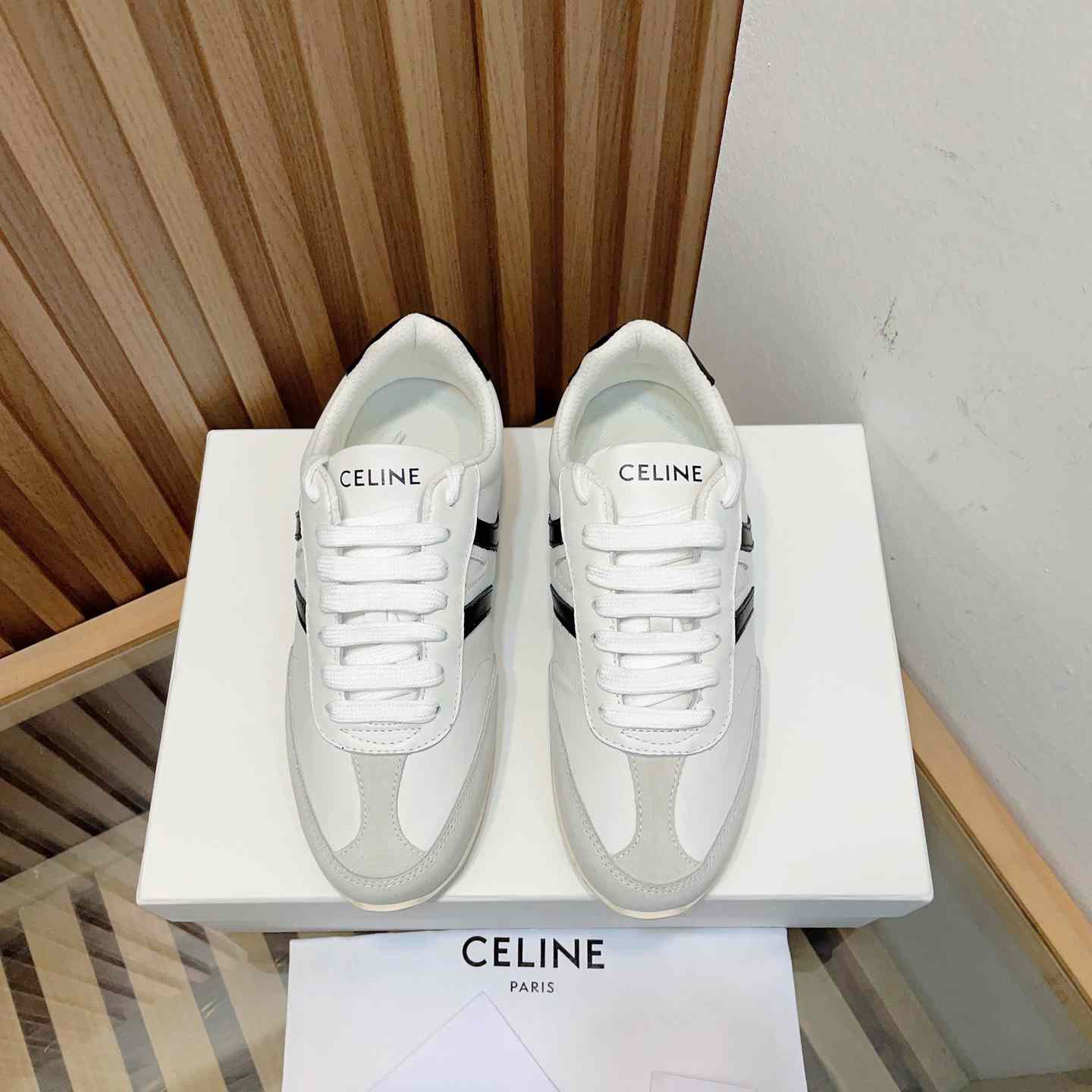 Celine Jogger Low Lace-up Sneaker In Calfskin & Suede Calfskin - DesignerGu