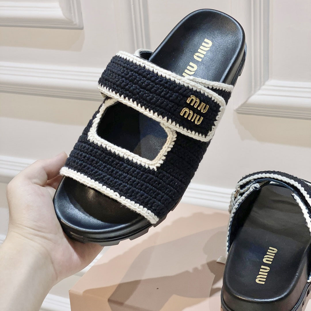 Miu Miu Crochet Knit Slides - DesignerGu