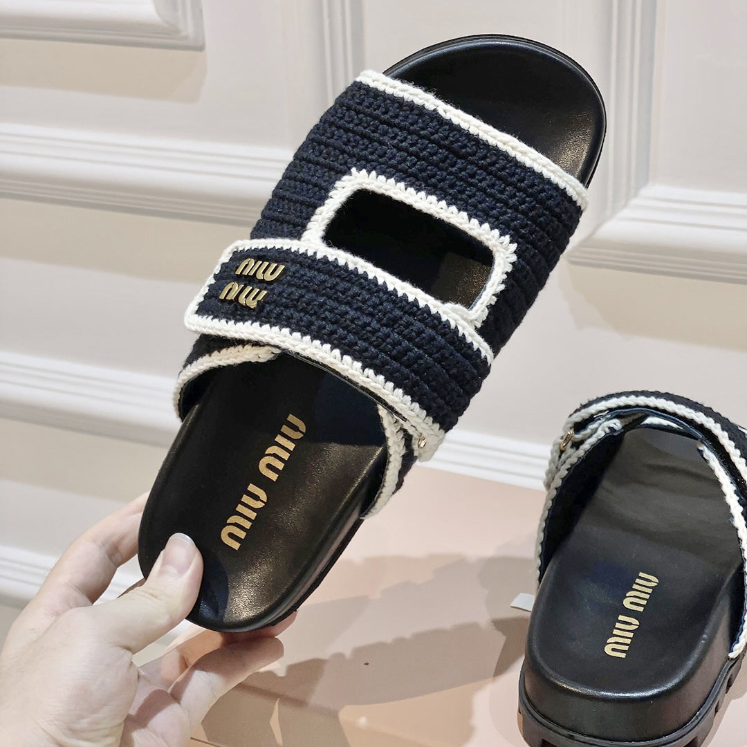 Miu Miu Crochet Knit Slides - DesignerGu