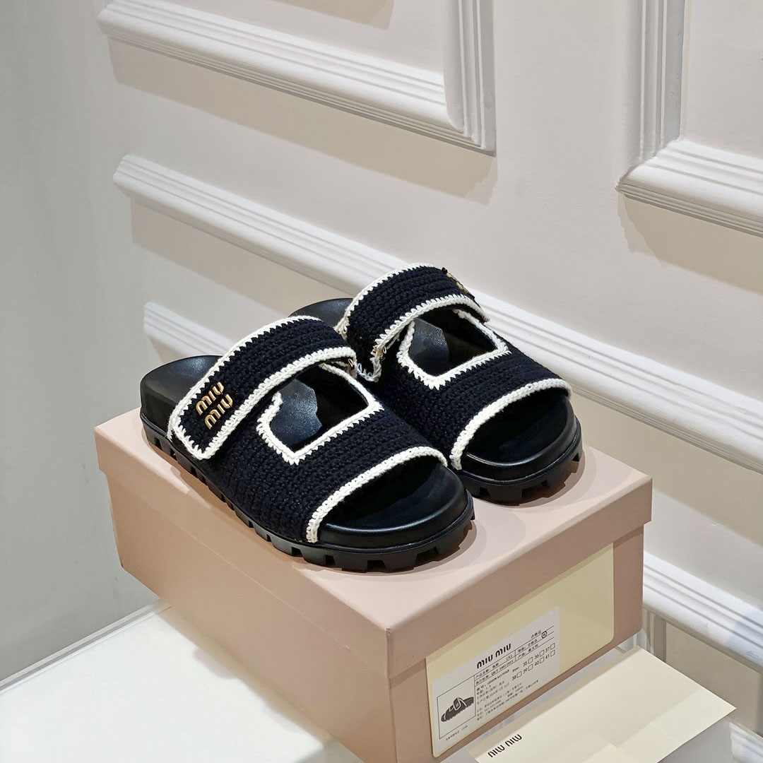 Miu Miu Crochet Knit Slides - DesignerGu