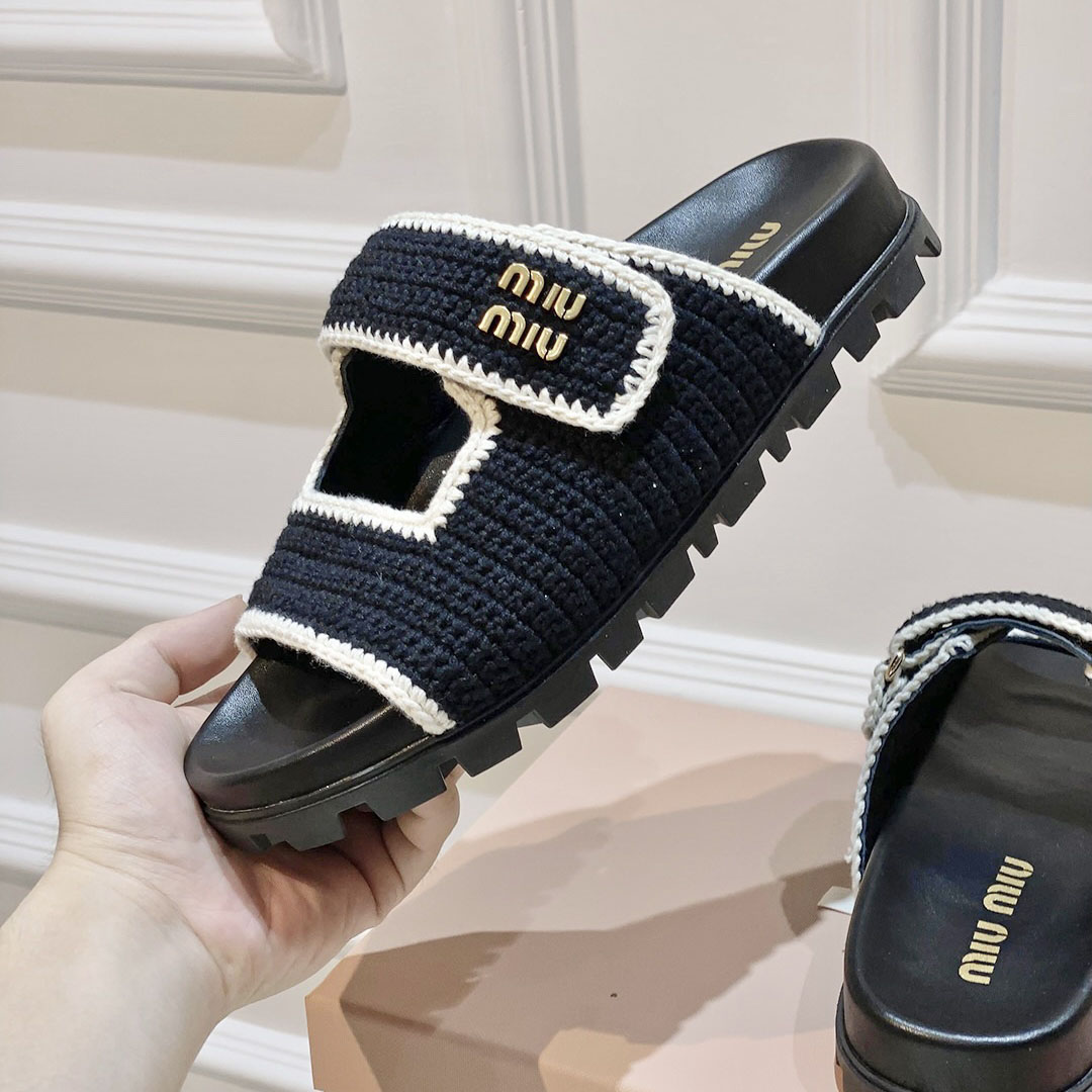 Miu Miu Crochet Knit Slides - DesignerGu