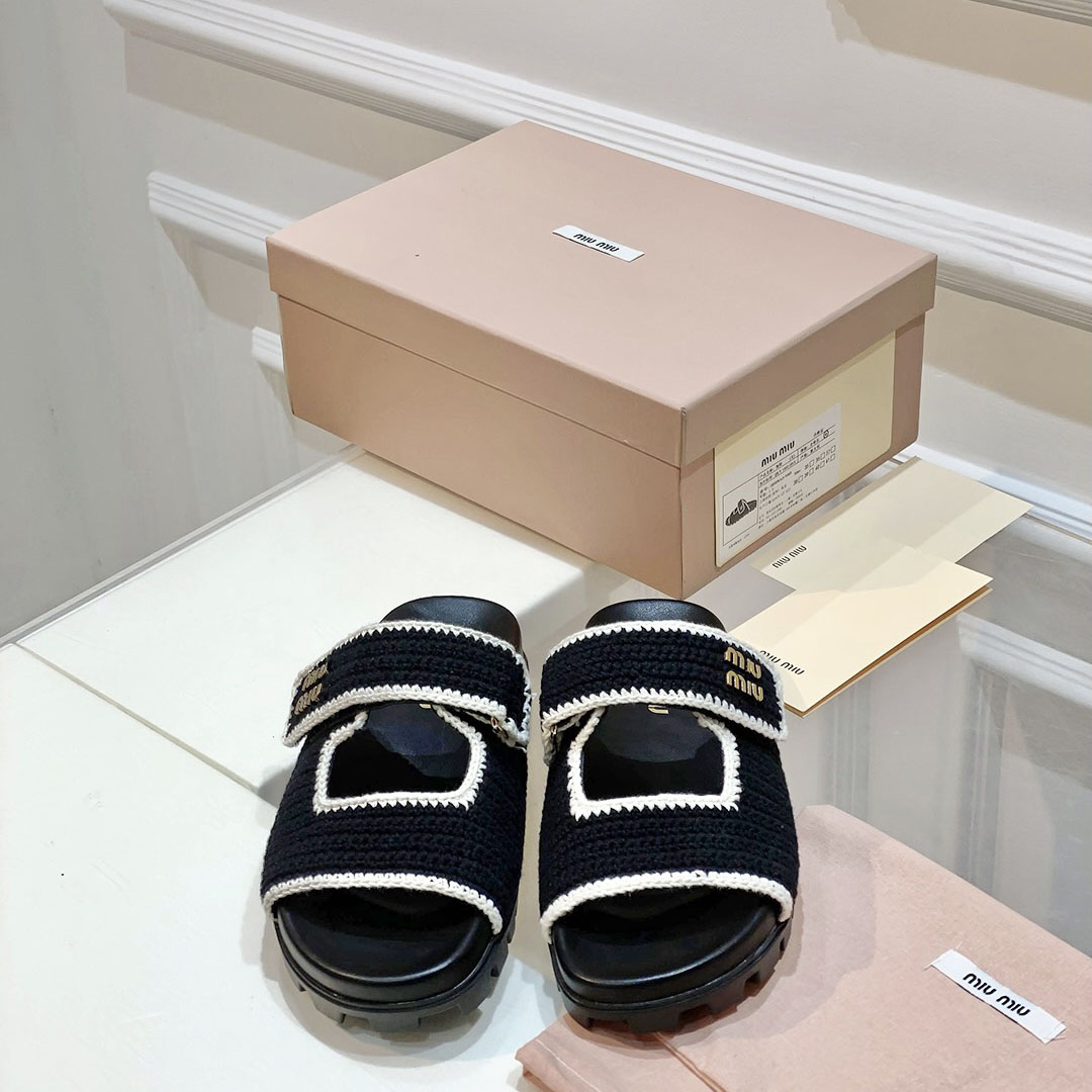 Miu Miu Crochet Knit Slides - DesignerGu