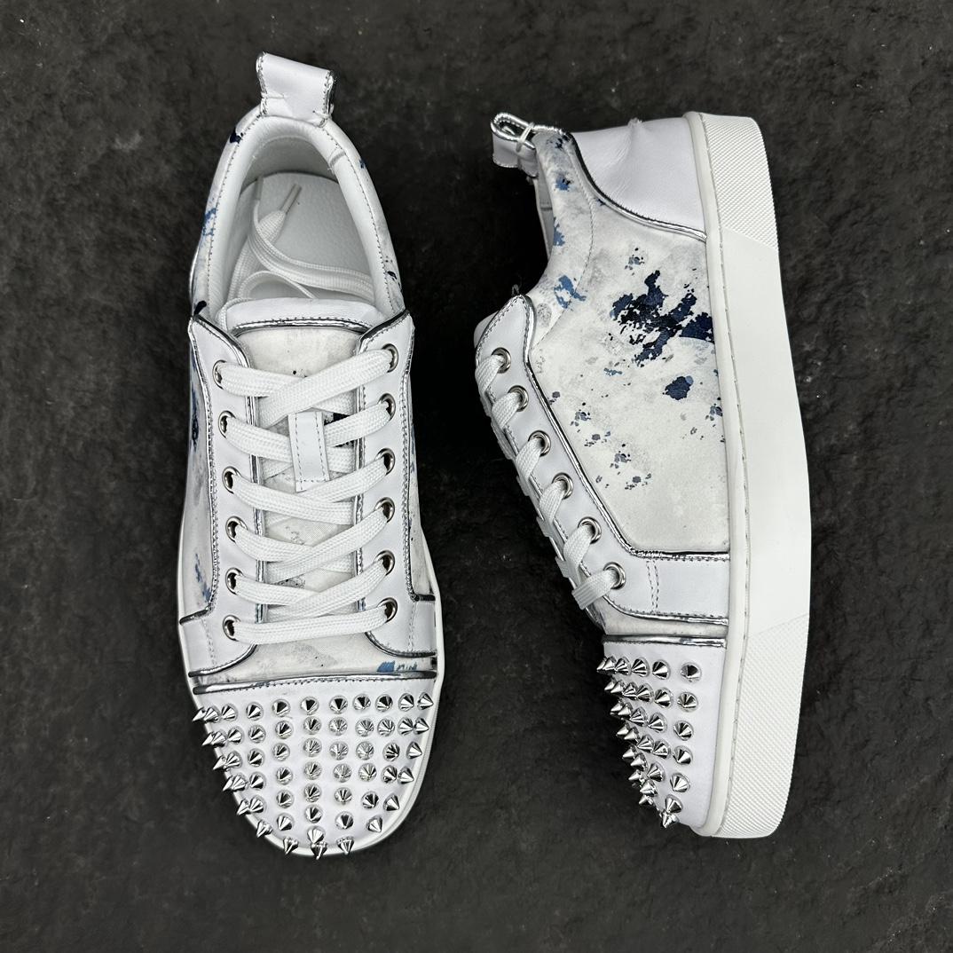 Christian Louboutin Louis Junior Spikes Leather Sneakers - DesignerGu